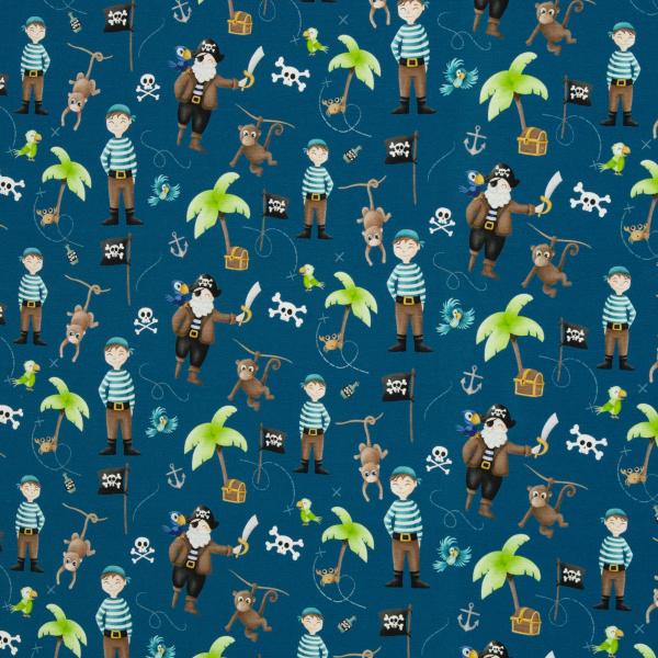 Baumwolljersey Ahoi Piraten auf Blau von Mrs. Mint Design by Swafing